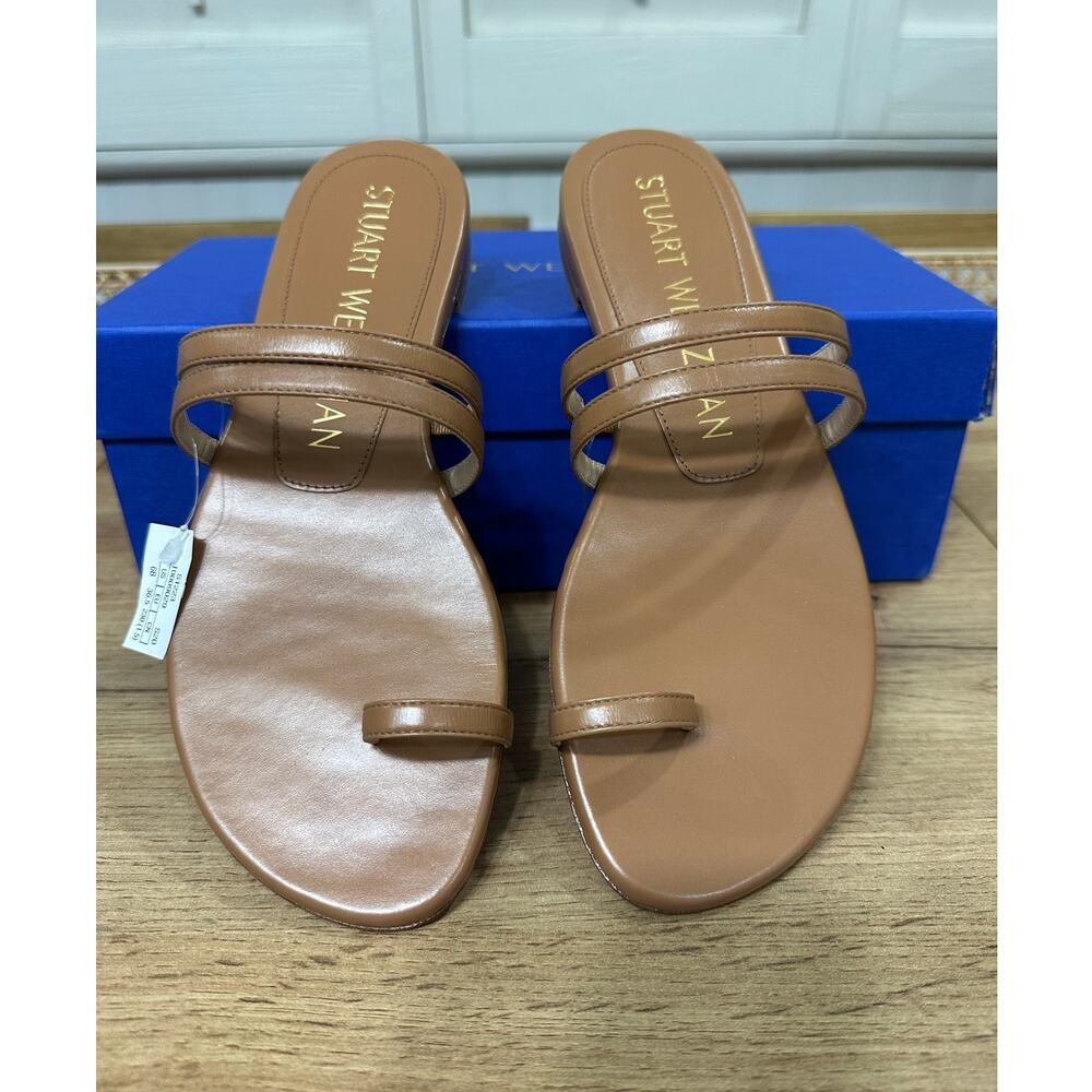 Stuart Weitzman Leonita Slide Sandal Tan Smooth Calf Leather Size 6 NIB Timeless - Picture 4 of 15